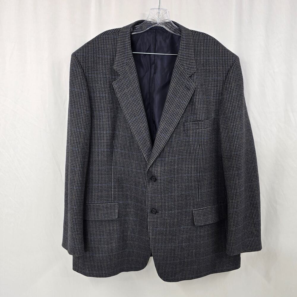 Club Room Men Sport Coat 50R Wool Cashmere Blend 2 Button Plaid Blazer Gray Blue